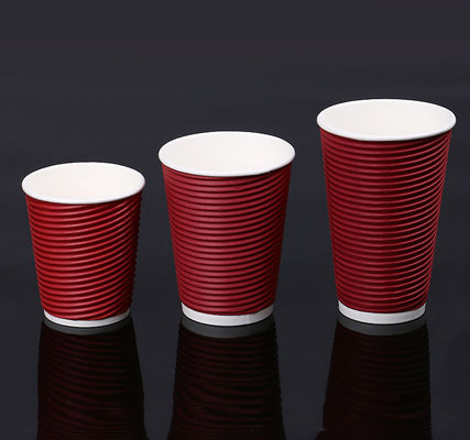 Insulated Corrugated Paper Cup Double-layer Red Wavy Pattern 8oz