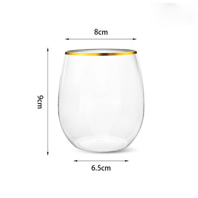 Gold Rim Unbreakable Stemless Wine Glass Champagne Whisky Cups