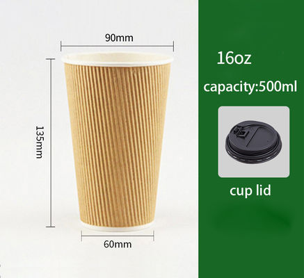 Yellow Disposable Corrugated Coffee Cup With Lid Dould Walled Extra Thickened