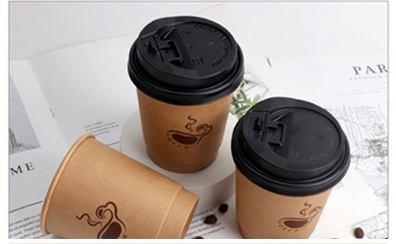 Commercial Double Wall Coffee Cup Kraft Paper with Lid