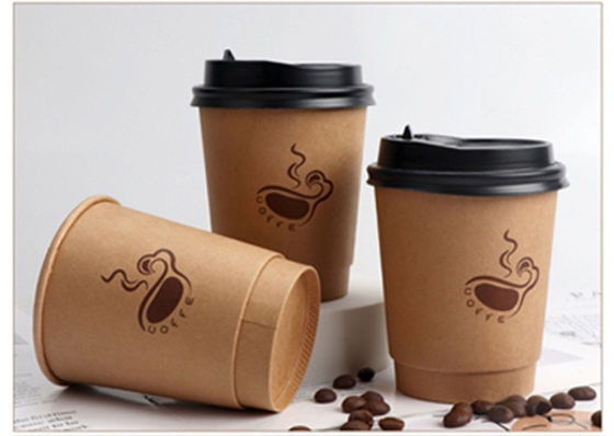 Commercial Double Wall Coffee Cup Kraft Paper with Lid