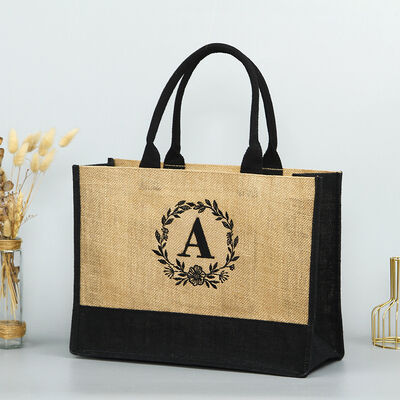Huangma Letter Tote Bag, Fashionable Shopping Linen Bag