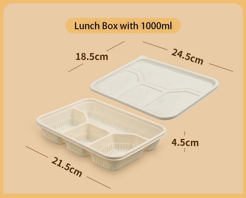 Corn Starch Packaging 4 Compartment Bento Disposable Restaurant Take Away Food Container Cornstarch Square Lunch Box