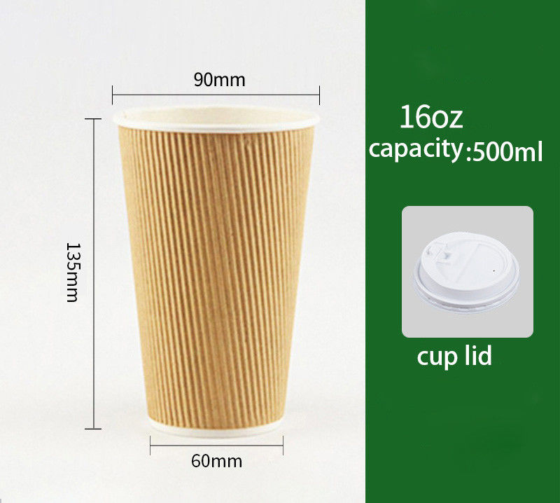 Yellow Disposable Corrugated Coffee Cup With Lid Dould Walled Extra Thickened